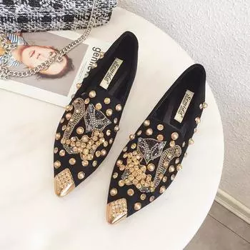 Модная женская обувь 2024 года на плоской подошве, роскошные повседневные туфли Crystal Fox, удобные модные туфли без застежек с острым носком 35 хаки