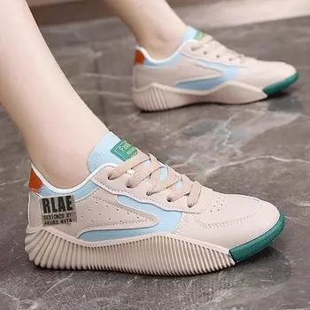Модная женская обувь 2024 года, новая сетчатая дышащая универсальная обувь на шнуровке, на танкетке, повседневная вулканизированная обувь для бега, Zapatos De Mujer 36 синий