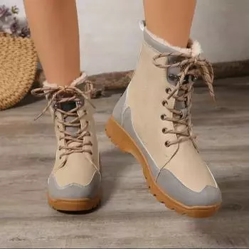 Модная женская обувь 2024 года, новые бархатные и утолщенные зимние женские ботинки, нескользящая толстая подошва, походная обувь для активного отдыха Zapatos 36 бежевый