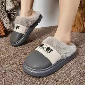 Модная женская обувь 2024 года, новые закрытые женские тапочки, зимние плюшевые флисовые тапочки для тепла, разноцветные домашние повседневные тапочки на плоской подошве 42-43 серый