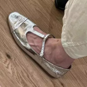 Модная женская обувь 2024 года, новые женские туфли на плоской подошве с квадратным носком, осенние, с мелкой пряжкой, твердая подошва Solft, повседневные, удобные, офисные женские туфли 35 золотой