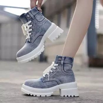 Модная женская обувь 2024 года, новые женские ботинки, удобные износостойкие женские туфли на высоком каблуке, повседневная обувь для женщин Botines Para Mujeres 36 синий