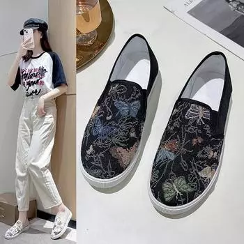 Модная женская обувь 2024 года, новые женские туфли на плоской подошве без застежек, осенние мокасины с круглым носком, разноцветные, на мягкой подошве, повседневная, удобная обувь для ходьбы 36 чёрный