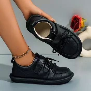 Модная женская обувь 2024 года, новые женские туфли на плоской подошве со шнуровкой, осенние туфли с круглым носком, однотонные повседневные и удобные лоферы на плоской подошве 35 бежевый