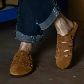 Модная женская обувь 2024 года, новые женские тапочки с закрытым носком, весна-осень, римская твердая подошва, плоская повседневная удобная офисная женская обувь 35 верблюд