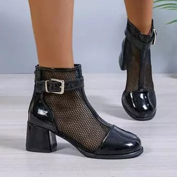 модная женская обувь 2024 года, современные босоножки, женские ботильоны, сетчатые босоножки, женские с пряжкой, закрытый носок, молния сзади, квадратный каблук, женские 35 покинуть белый
