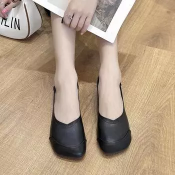 Модная женская обувь 2024 года, весна и лето, новые туфли на плоской подошве, женские однотонные туфли-лоферы в стиле ретро с закрытым носком 35 бежевый