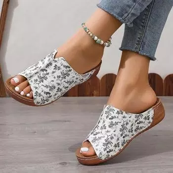 Модная женская обувь 2024 года, высококачественные базовые женские тапочки, модные повседневные тапочки с принтом, женские новые тапочки на плоской подошве с открытым носком Zapatos 36 чёрный