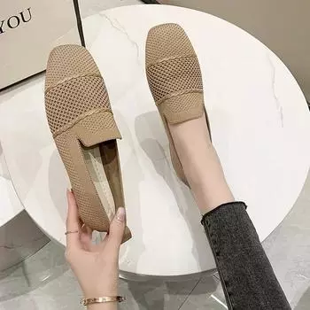 Модная женская обувь 2024 года, высококачественные сетчатые женские туфли на плоской подошве, дышащие повседневные туфли на плоской подошве с квадратным носком, женские туфли без застежек и мягкой подошвой 35 покинуть белый