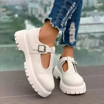 Модная женская обувь 2024 года, высококачественные туфли с круглым носком, модные, однотонные, с одной линией, с пряжкой, легкие и удобные, женские туфли на высоком каблуке 36 покинуть белый