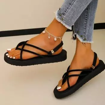 Модная женская обувь 2024 года, высококачественные женские сандалии больших размеров, модные повседневные сандалии с узким ремешком, женские новые сандалии на плоской подошве с открытым носком 36