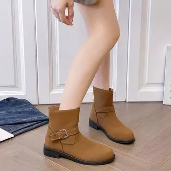 Модная женская обувь 2024 года, высококачественные женские ботинки без застежек, модные современные ботинки с пряжкой на ремне, женские новые ботильоны с круглым носком Zapatos 36