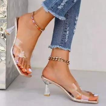 Модная женская обувь 2024 года, высококачественные женские туфли с открытой пяткой, модные неглубокие современные туфли, новые туфли на каблуках с открытым носком, женские туфли Zapatos Mujer 35 шампанского