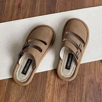 Модная женская обувь 2024 года, высококачественные женские тапочки Baotou, модные повседневные тапочки с пряжкой на ремне, женские новые однотонные плоские тапочки Zapatos 35 покинуть белый