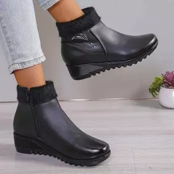 Модная женская обувь 2024 года, высококачественные женские ботинки с боковой молнией, модные металлические украшения, современные ботинки для женщин, новые ботильоны больших размеров 36 чёрный