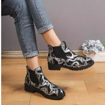 Модная женская обувь 2024 года, высококачественные женские ботинки без застежек, модные современные ботинки с принтом, женские сексуальные ботильоны с острым носком Zapatos 36