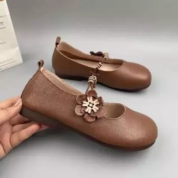 Модная женская обувь 2024 года, женская обувь на плоской подошве Mary Janes, повседневные туфли на плоской подошве с аппликациями, с круглым носком, с мягкой подошвой, женская обувь 35 бежевый