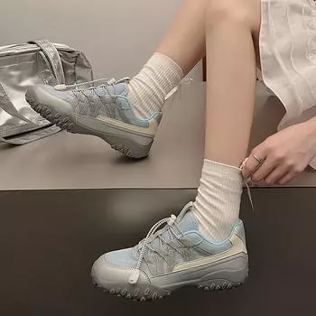 Модная женская обувь 2024 года, женская вулканизированная обувь с эластичной резинкой, модная повседневная женская обувь с круглым носком, новые сетчатые кроссовки в тон 35 синий