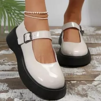 Модная женская обувь 2024 года, женские туфли Мэри Джейн на высоком каблуке, классические туфли-лодочки для платья, женские туфли на платформе с неглубокой пряжкой и круглым носком 34 чёрный