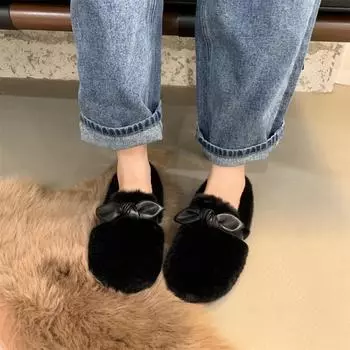 Модная женская обувь 2024 года, зимние новые повседневные мокасины без застежек, повседневные зимние туфли с круглым носком, на шнуровке, однотонные, с бантом 35 бежевый