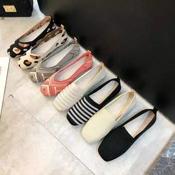 Модная женская обувь без шнуровки на плоской подошве, женская вязаная обувь на мягкой подошве, рыбацкая обувь с легкой сеткой, парусиновая дышащая женская обувь на плоской подошве 42