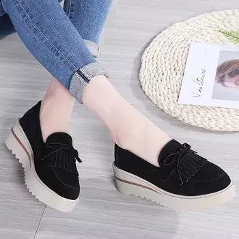 Модная женская обувь BlackSneaker Ballet из коровьей замши на плоской платформе, женские туфли Slip On, женские мокасины, обувь для отдыха 35