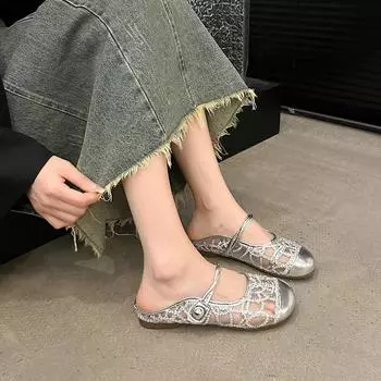 модная женская обувь для активного отдыха 2024 года, женские тапочки с закрытым носком, дышащие повседневные тапочки, женские блестящие сетчатые туфли на плоской подошве с солфт-подошвой 35 золотой