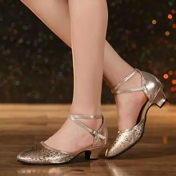 Модная женская обувь для латинских танцев с закрытым носком, танго, вальс, мамбо, румба, самба, мягкая подошва 34 золотой