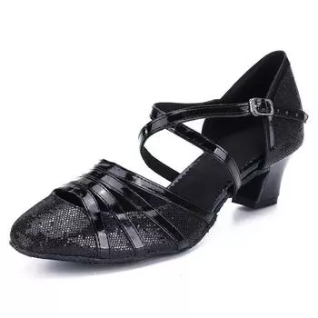 Модная женская обувь для латинских танцев вальс танго сальса современная международная стандартная танцевальная обувь низкий каблук 4 см мягкая подошва для помещений 34 чёрный