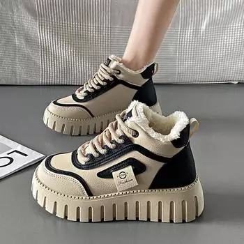 Модная женская обувь для папы, зимняя новая коллекция 2024 года с бархатным теплом, высокие повседневные спортивные туфли для женщин из хлопка Zapatos Mujer 35 чёрный