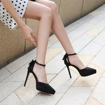 Модная женская обувь для вечеринок на высоком каблуке, элегантные женские брендовые женские туфли-лодочки на очень высоком каблуке, тонкий каблук 12 см, большие размеры 42 35 чёрный