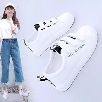 Модная женская обувь, дышащая повседневная обувь, студенческая обувь на липучке, весенне-летняя обувь на плоской подошве 35 чёрный