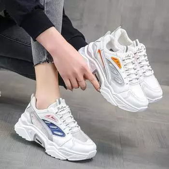 Модная женская обувь Дышащие массивные кроссовки Сетчатые повседневные спортивные туфли Модная женская обувь на платформе Женская обувь на шнуровке из вулканизированной кожи 35 синий