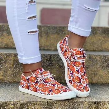 Модная женская обувь Хэллоуин тыква череп печать плоская парусиновая обувь модные туфли без застежек повседневные туфли на плоской подошве кроссовки женские вулканизированные туфли 36