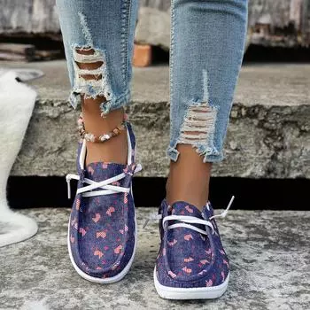 Модная женская обувь из денима, парусиновые туфли, кроссовки, низкие туфли на шнуровке с цветочным принтом на плоской подошве, повседневные туфли 41