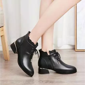 Модная женская обувь из натуральной кожи, женская обувь большого размера, повседневная обувь на шнуровке, женская обувь 35 чёрный
