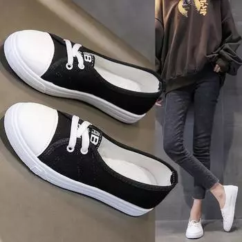 Модная женская обувь из парусины 2024 года, летняя новая модная цветная женская повседневная обувь на плоской подошве, повседневная женская обувь из парусины, кроссовкиdt65 35 чёрный
