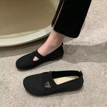 Модная женская обувь лета 2024 года с простым круглым носком, противоскользящая, плоская, с низким верхом, повседневная, удобная, дышащая, женская обувь для отдыха на природе 36 чёрный
