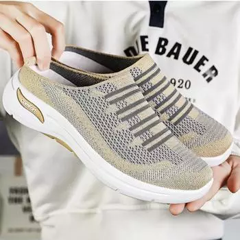 Модная женская обувь лета 2025 года: Оптовая продажа удобной обуви для отдыха из дышащей ткани, которую легко носить 36 бежевый