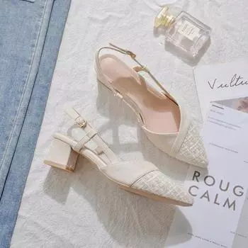 Модная женская обувь, модные летние новые остроносые босоножки с завернутым задником, квадратный каблук, высокие каблуки для женщин, пряжка, ремешок, средний (3см-5см) 35