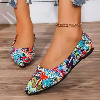 Модная женская обувь Мокасины Балетки Острый носок Босоножки Повседневная обувь на плоской подошве Удобная женская обувь со случайным узором Размер 43 36
