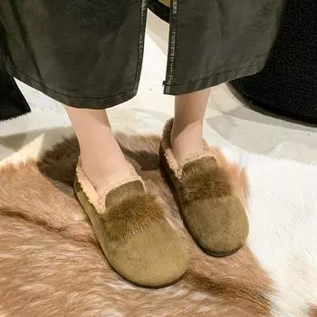 Модная женская обувь на мягкой подошве 2024 года, зимняя новая повседневная обувь из плюша и хлопка на плоской подошве, минималистичная вулканизированная обувь Trafza 35 зелёный