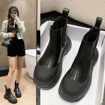 Модная женская обувь на толстой подошве 2024 года, новые зимние повседневные спортивные ботинки для снега, панк-готическая модная женская обувь 35 чёрный