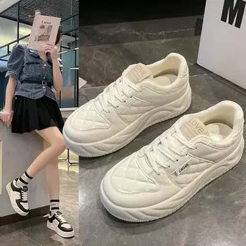 Модная женская обувь на толстой подошве с увеличенным каблуком, маленькая белая обувь, женская новинка 2024 года, универсальные повседневные кроссовки Matsuke на танкетке 35 бежевый