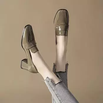 Модная женская обувь на толстом каблуке, панк-дамские туфли-лодочки со средним квадратным носком, блочный каблук, люксовый бренд, оптовая продажа, новинки в корейском стиле 34