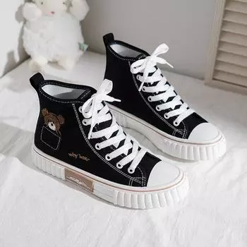Модная женская обувь. Новая повседневная обувь для девочек. Высокие кроссовки. Качественные женские кроссовки. Туфли на платформе. Крутая уличная обувь. Женская парусиновая обувь. Женская мода. 35 чёрный