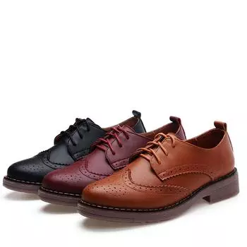 Модная женская обувь, новые винтажные оксфорды из натуральной кожи в британском стиле, женские повседневные туфли на плоской подошве со шнуровкой, женские туфли-броги 36 бордовый