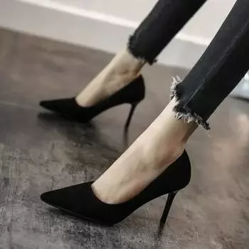 Модная женская обувь Новые женские туфли-лодочки из замши на высоком каблуке Модная офисная обувь Туфли на шпильках Туфли для вечеринок Женские удобные туфли на каблуках 35 чёрный