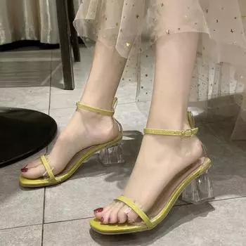 Модная женская обувь, однотонные женские сандалии с пряжкой и ремешком, женские босоножки на очень высоком каблуке с открытым носком на тонком каблуке 35