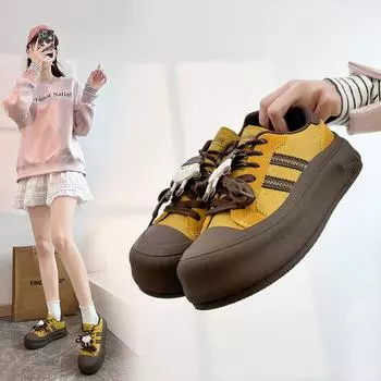 Модная женская обувь осень 2024 года, толстая подошва, повседневная женская спортивная обувь, круглый носок, мелкий носок, осенние спортивные туфли для ползания 35 розовый